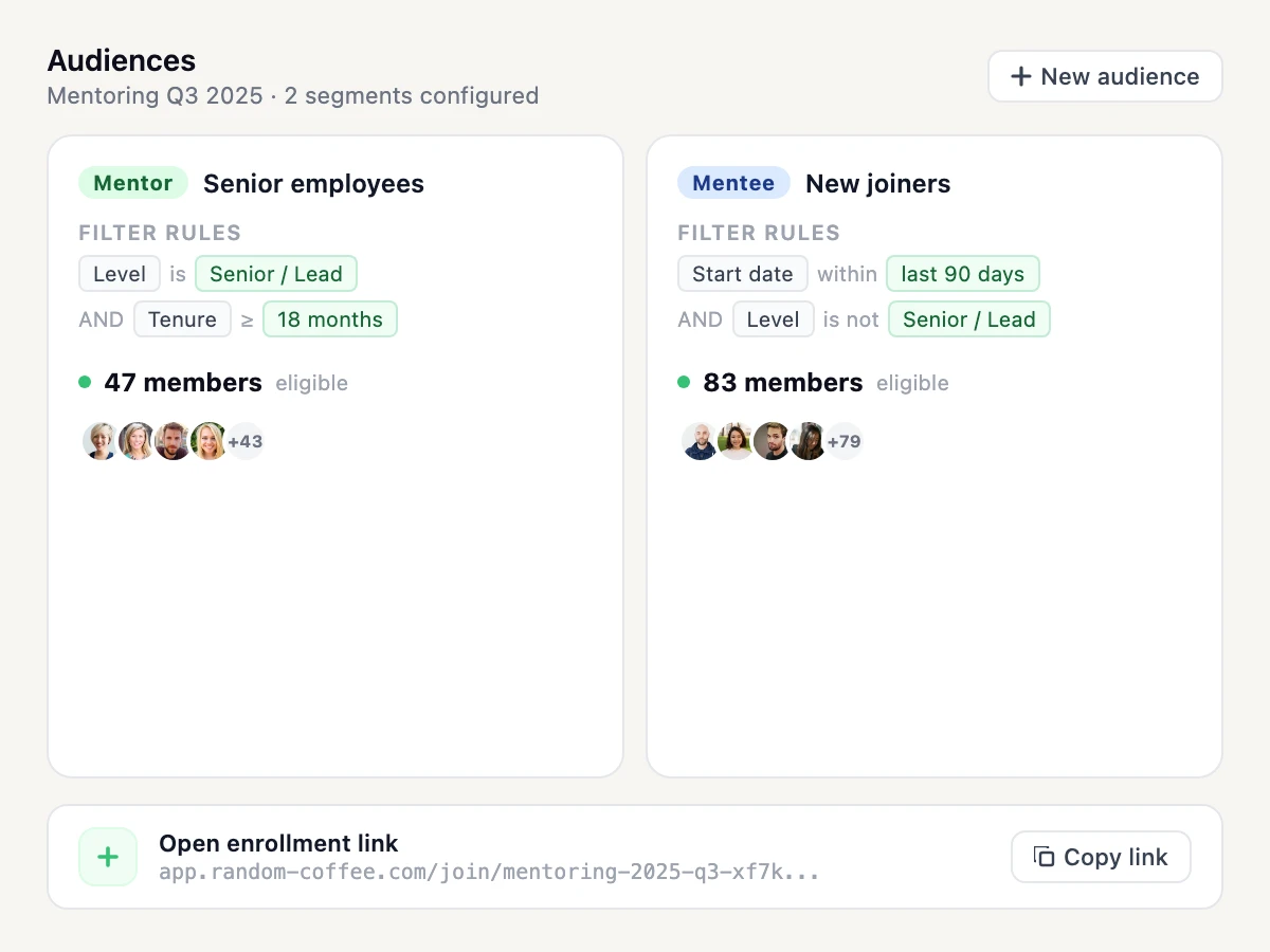 Assign your mentors, invite your mentees in two clicks.